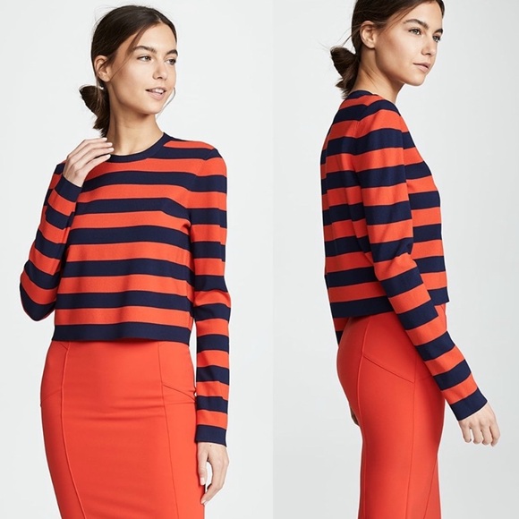 Veronica Beard Tops - VERONICA BEARD Broome Red & Navy Striped Cropped Crewneck Sweater Size Small